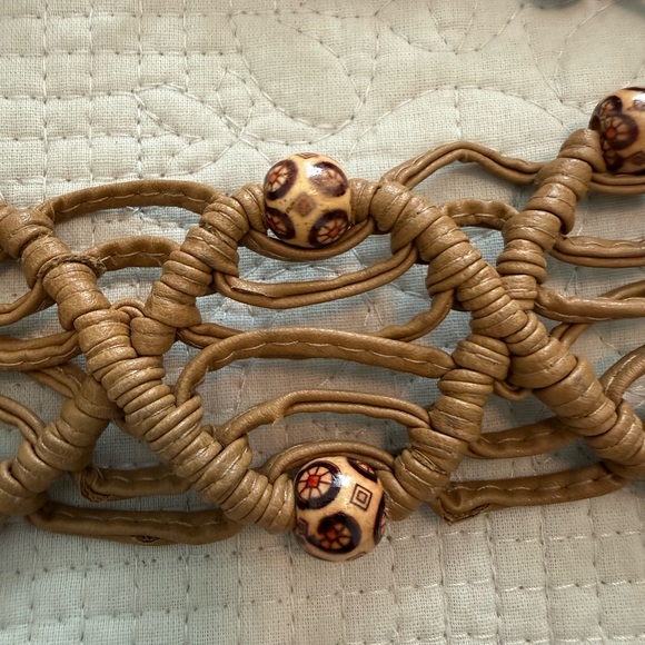 Vintage  Leather Braided fringe Tan Leather Belt western Boho - Picture 3 of 5